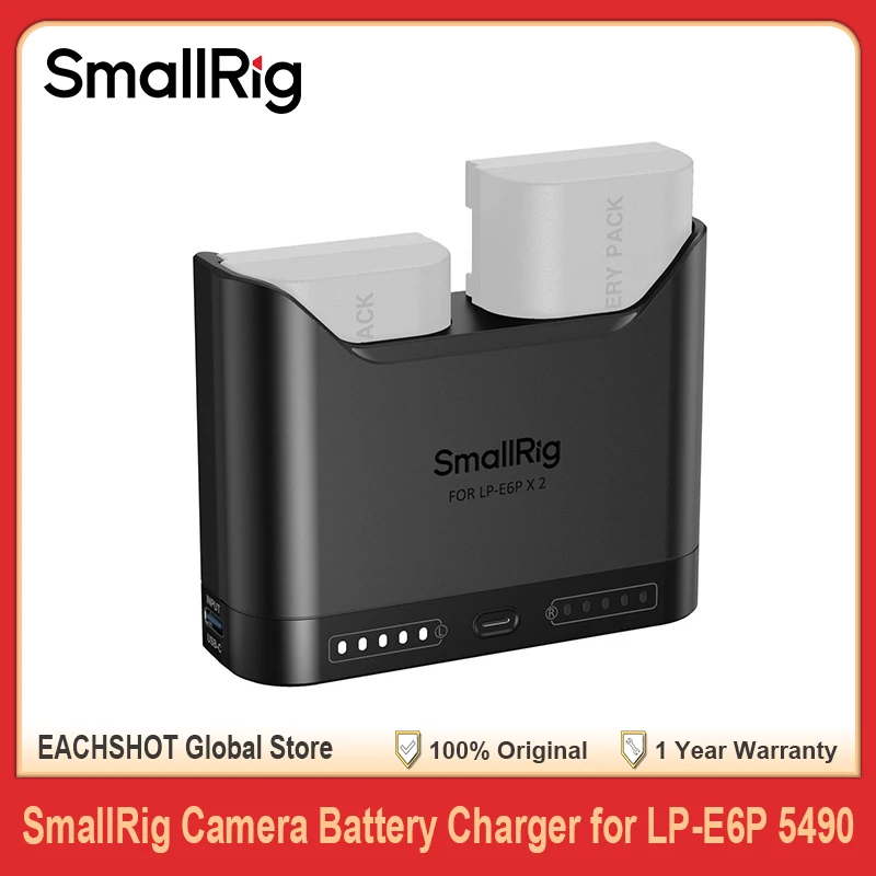 SmallRig LP-E6P LP-E6NH LP-E6N LP-E6 2시간 듀얼 슬롯 카메라 배터리 충전기 (캐논 EOS R6 Mark III R5 Mark II R7 5D Mark II 용)