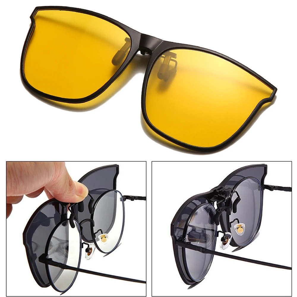 Night Vision Clip on Sunglasses Polarized Photochromic Anti Glare Driving Goggles Vintage Square sunglasses clips night vision sunglasses photochromic sunglasses night vision glasses irregular square sunglasses driving sunglasses for Women Men