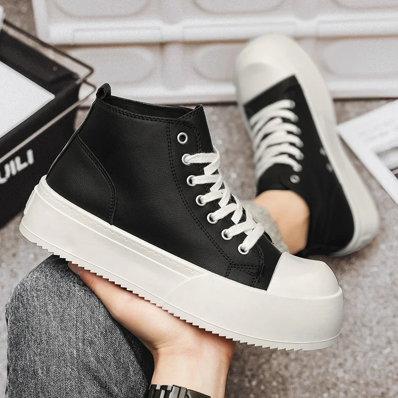 2025 New Men's Sneakers High Top Decked Shoes Thick Sole Increased Altitude Board Shoe Breathable Stylish Casual Trendy Shoes 5