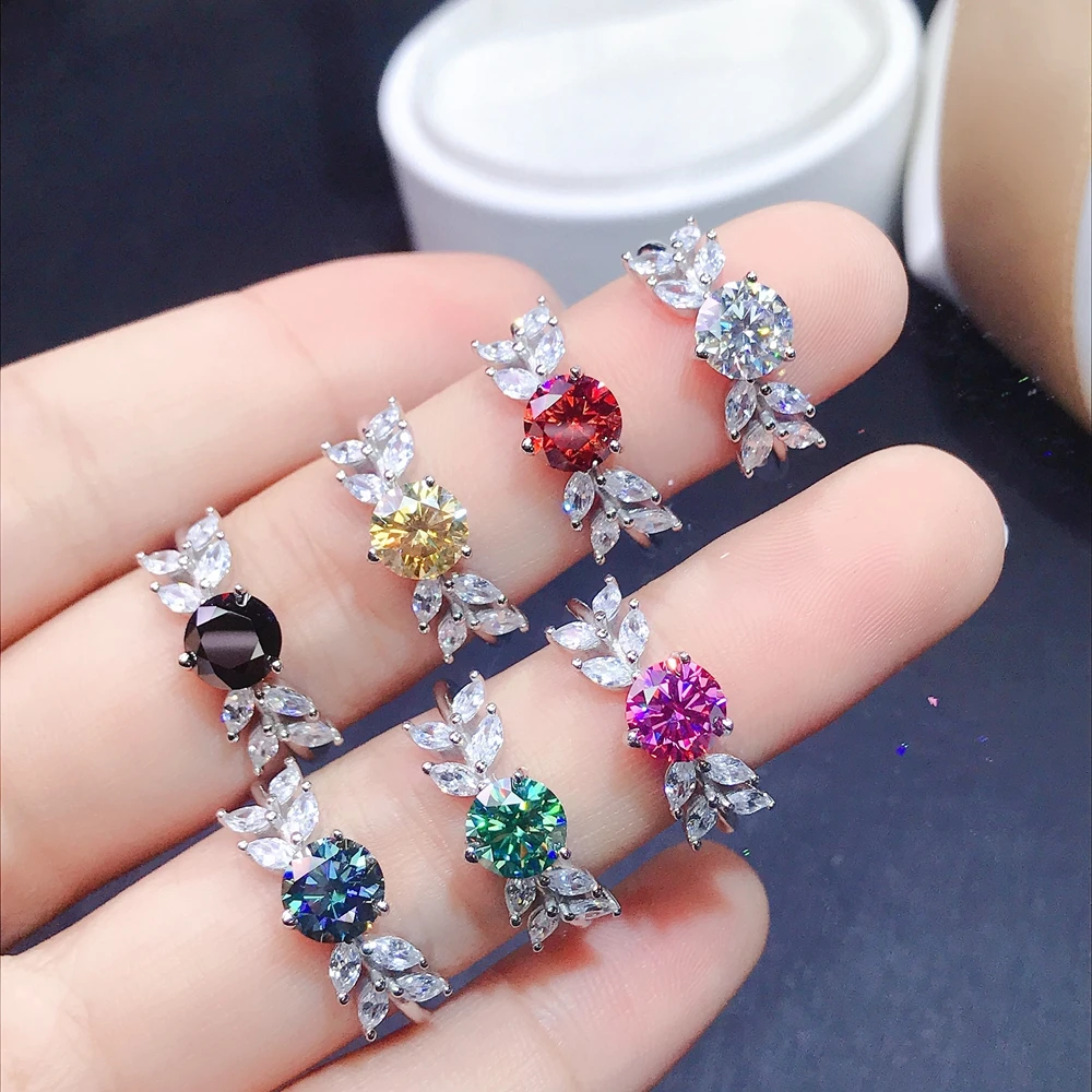 

Pink Bule Yellow Moissanite Ring 925 Sterling Silver Beautiful Color Sparkling 1 Carat D VVS1 Birthday Gift