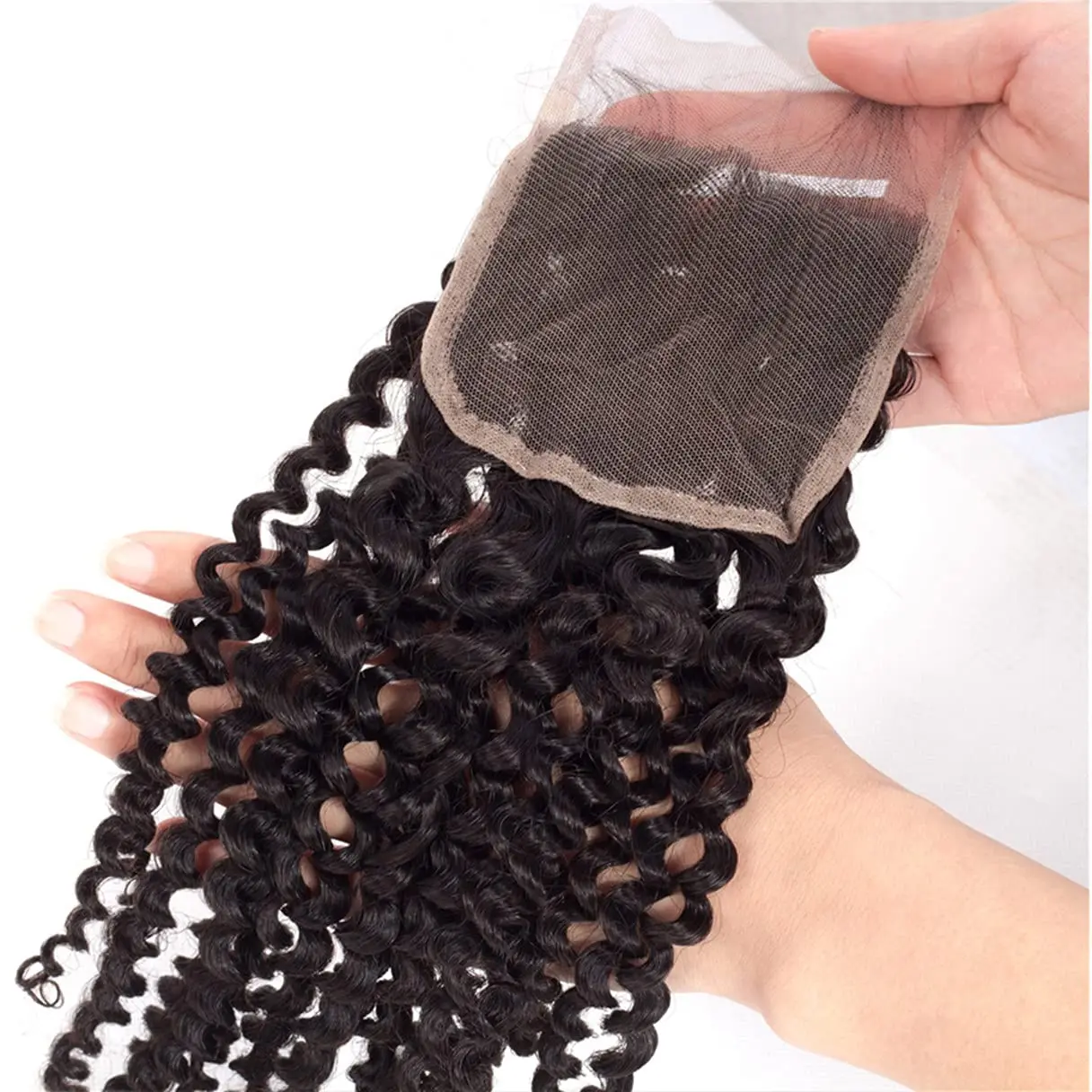 Brazilian Kinky Curly 4x4 Lace Closure Unprocessed Human Virgin Hair Pre Plucked Jerry Curly Frontal Closure Natural Black