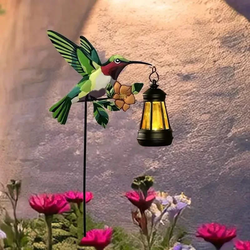 New solar hummingbird lantern wrought iron insert bird gardening ornaments, outdoor garden decorations, handicrafts lawn lights 3