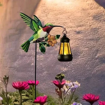 New solar hummingbird lantern wrought iron insert bird gardening ornaments, outdoor garden decorations, handicrafts lawn lights