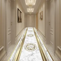 Luxury Golden Corridor Carpet Hotel Hallway Runner Decoration Rugs Living Room Aisle Customizable Non-slip Washable Floor Mat 1
