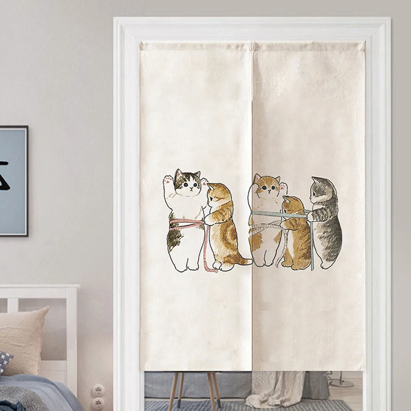 Chinese Door Curtain Split Noren Living Room Bedroom Partition Fat Cat Printed Drapes Kitchen Entrance Hanging Half-CurtainsJapanese Door Curtain Noren Lucky Cat Doorway Curtain For Kitchen Sushi Izakaya Home Entrance Decor Partition Fengshui Curtain 