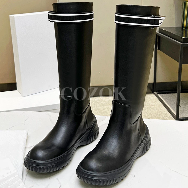 

Top-Level Ladies Long Boots Autumn New Real Leather Upper Wear Resistant Platform Knee-High Boots Non-slip Fashion Women Shoes