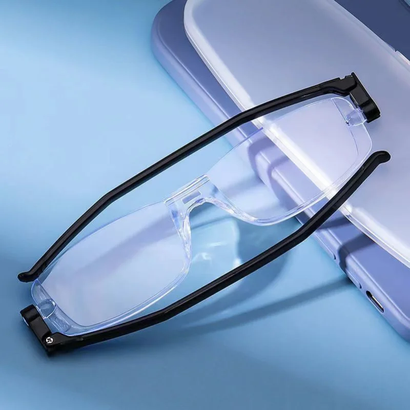 Gafas de lectura ultraligeras plegables para hombres y mujeres, gafas de lectura antiluz azul para hipermetropía con Funda de cuero, 1 + ~ 4, novedad