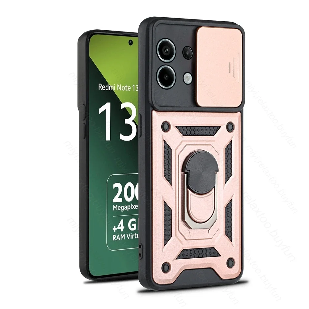 Shockproof Armor Slide Lens Case with Magnetic Ring Holder Stand Cover