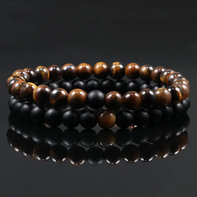 97106-be6fe2.jpg Ensemble de bracelets pour couple, charme en pierre naturelle œil de tigre et lave noire, bracelet extensible tendance, bracelet perlé de yoga, bijoux d'amitié, cadeau