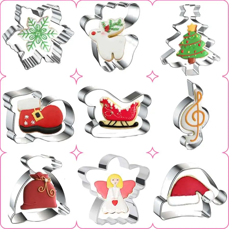 Cookie Cutter Pick-up Truck with Snowman Christmas Tree Biscuit Fondant Sandwich Bread Mold Stainless Steel Cookie Cutter