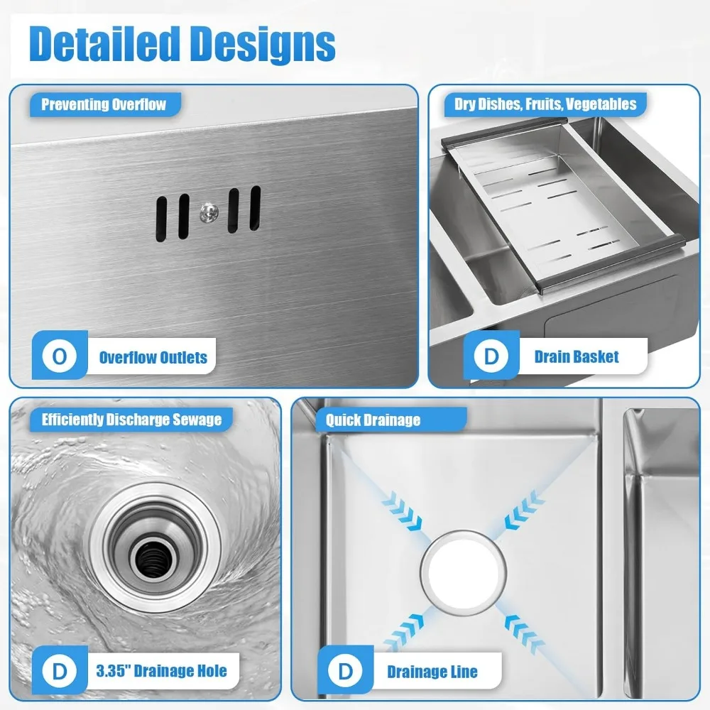 30 Inch Double Bowl Drop-in/Topmount Kitchen Sink Steel Kitchen Sink with Drainage Pipes and Fruit Baskets for Kitchen Bathroom 5