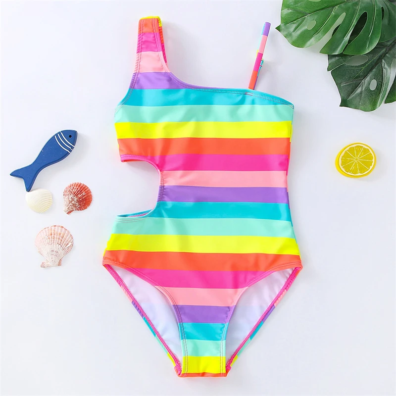 One Piece Swimsuit Children Swimsuits Children Swimsuit Girls One Piece Swimwear Colorful Strpes Summer Bathing Suits