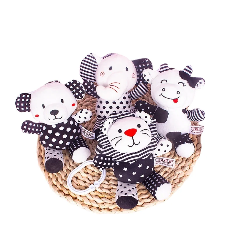 Black and White Animals Baby Bed Bell Safety Seat Plush Toy Mobile Baby Bed Chimes Rattles Bell Stroller Hang Car Hanging