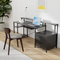 Computer Desk 59" with File Drawer, Gaming Desk with LED & Power Outlets, Home Office Desk with File Cabinet & Storage Shelves 2