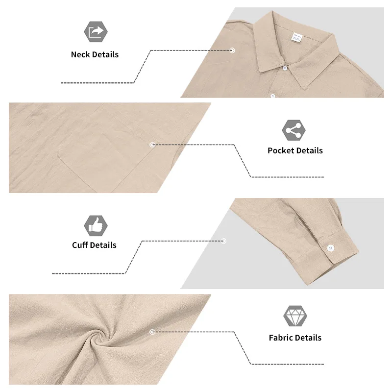 Men's Autumn Loose Trend Linen Solid Color Simple Lapel Long-Sleeved Shirt Beach Trousers Set