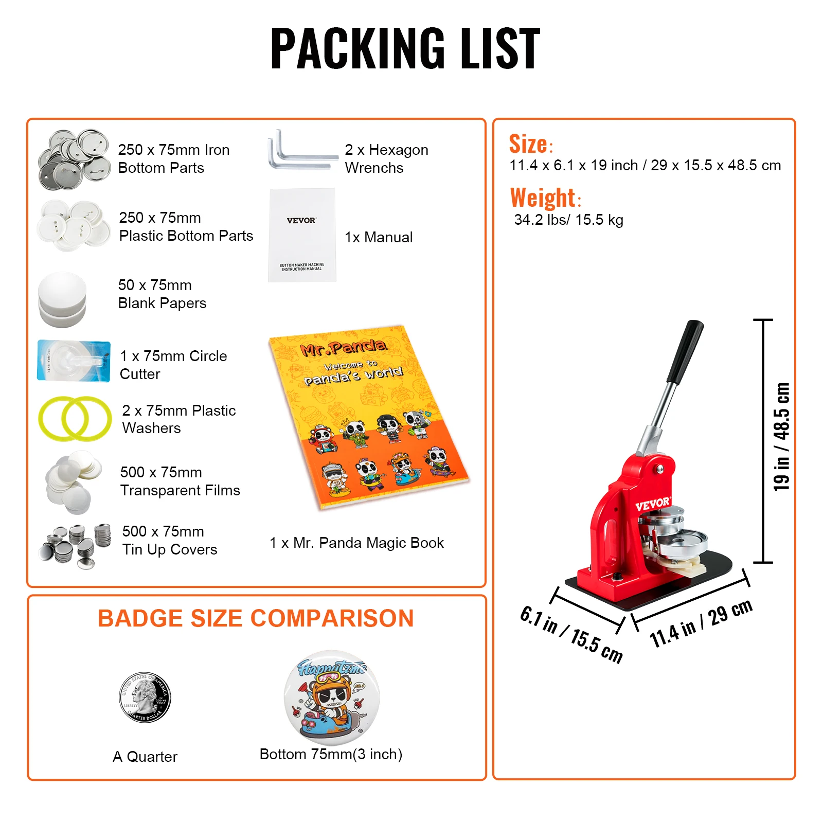 Badge Maker Machine DIY Button Pin with 500Pcs Free Parts Press Kit Circle Manufacture Button Making Tool 25/32/58/75MM badge maker