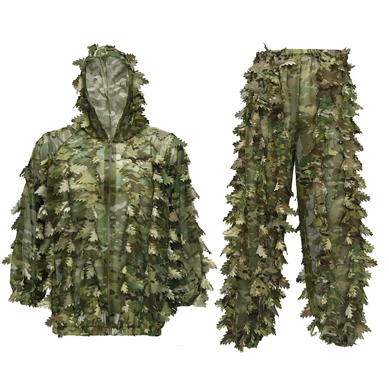 Ghillie Suit Léger Feuilles 3D - Équipement Camouflage Airsoft et Pêche Discrète