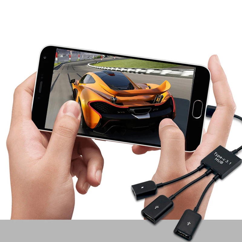 마이크로 USB C 타입 허브 수-암 이중 USB 2.0 호스트 OTG 어댑터 케이블, 스마트폰 컴퓨터 태블릿용, 3 포트, 3 in 1