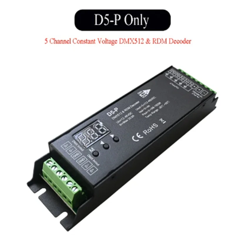 PWM RGBCCT LED 컨트롤러, 향상된 조명 제어용 RDM 및 디지털 디스플레이, 5 채널 DMX 디코더