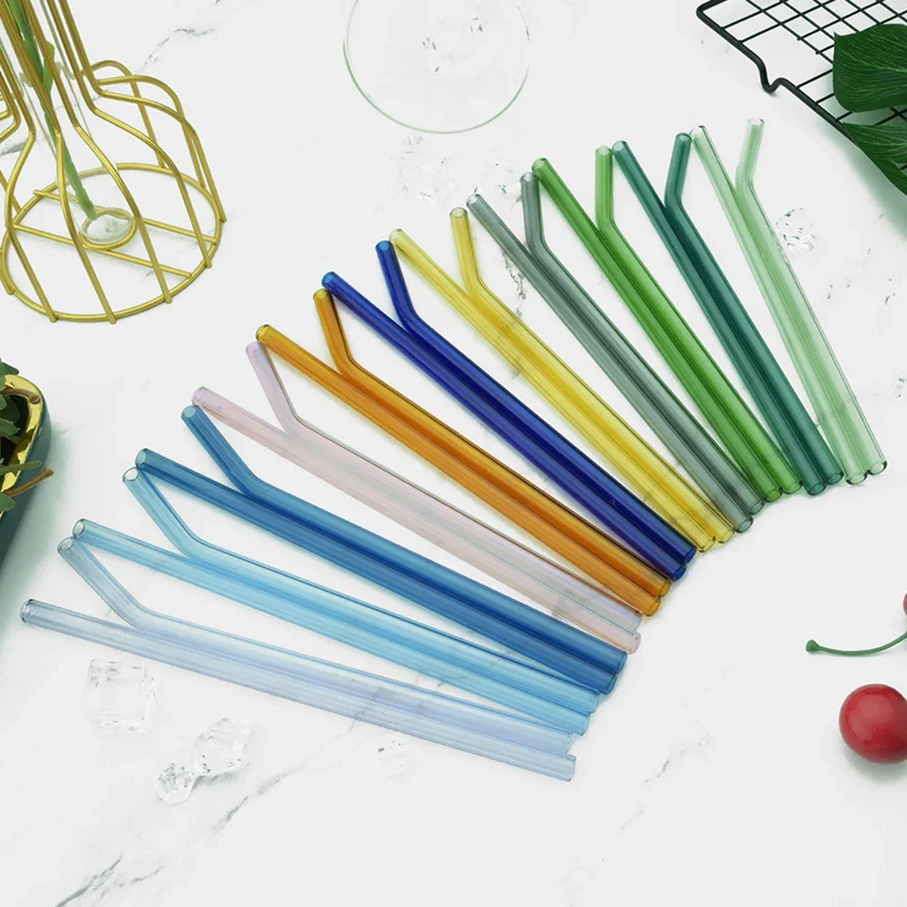 Description Picture 2 of item9Pcs 200*8mm Glass Straws for Smoothies Cocktails Drinking Straws Healthy Reusable Eco Friendly Straws Drinkware Accessory