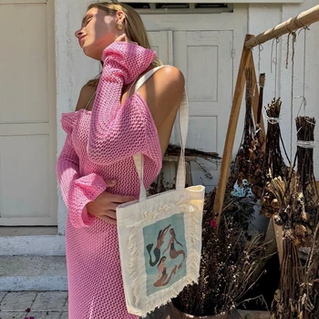 Side Slit Backless Knit Long Dress, Fashion Beach Vacation Long Sleeve Sun Protection Cover Up, All Seasons Fitted Plain Style
