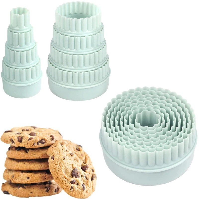 Round Cookie Cutter Wave Lace Circular Hand Press Fondant Biscuit Mold Cake Dumplings Decorating Tools 8pcs/set
