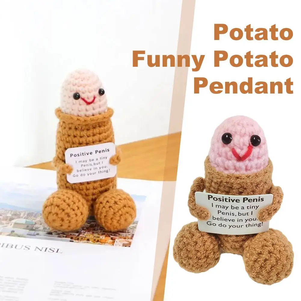Funny Big Butt Positive Potatoes Dolls with Card for Home Decoration Crochet Potato Doll Room Decor Christmas Birthday Party Gift plush toy miniature figurines plush knitting doll