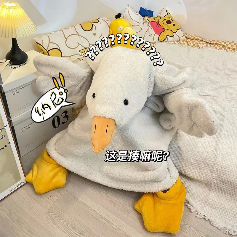 Thicken Coral Fleece Hooded Robe Nightgown Funny Big Goose Couple Cute Cartoon Home Wear Lounge Wear Halloween Cosplay Costumes women dress women sleepwear sleepwear pajamas
