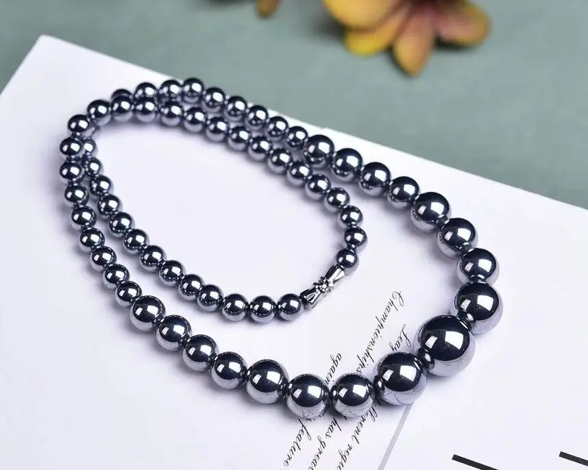 Natural Stone Necklaces Terahertz Bead Crystal Women Silver Color Chain Necklace Jewelry Reiki Healing Gift