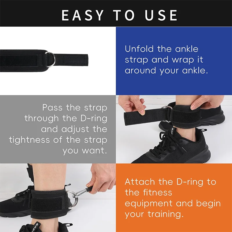 Correas Deportivas de Fitness con anillo D, punoos de soporte ajustable para tobillo, polea de entrenamiento de gimn