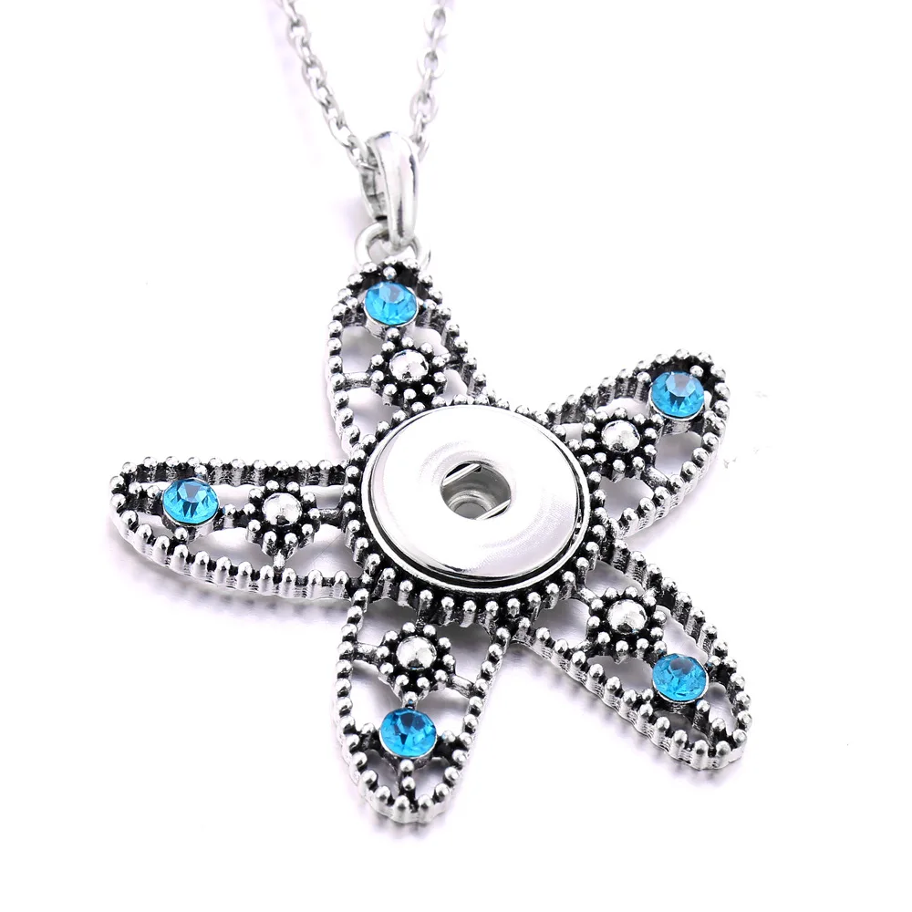 10pcs New Snap Button Necklace 18mm Metal Snap Buttons Jewelry Rhinestone Flower Starfish Snap Pendant Necklace