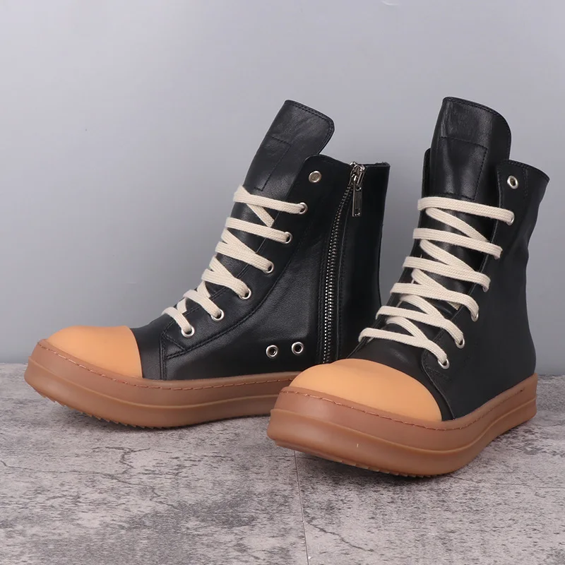 

Autumn Winter New Style Unisex Flat Shoes Retro Versatile Straight Boots Mixed Colors Upper Double Opening Design Short Boots