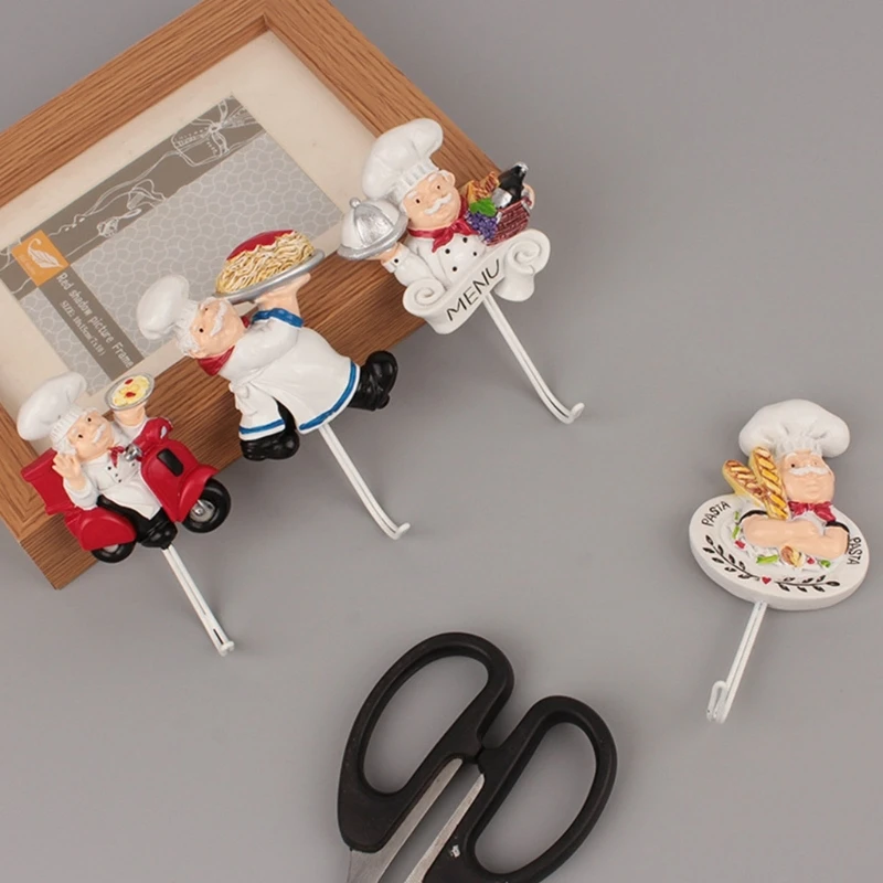 Resin Hooks 3D Cartoon Chef Tools Hooks Waterproof Bathroom Kitchen Hook Hole-free Wall Decorative