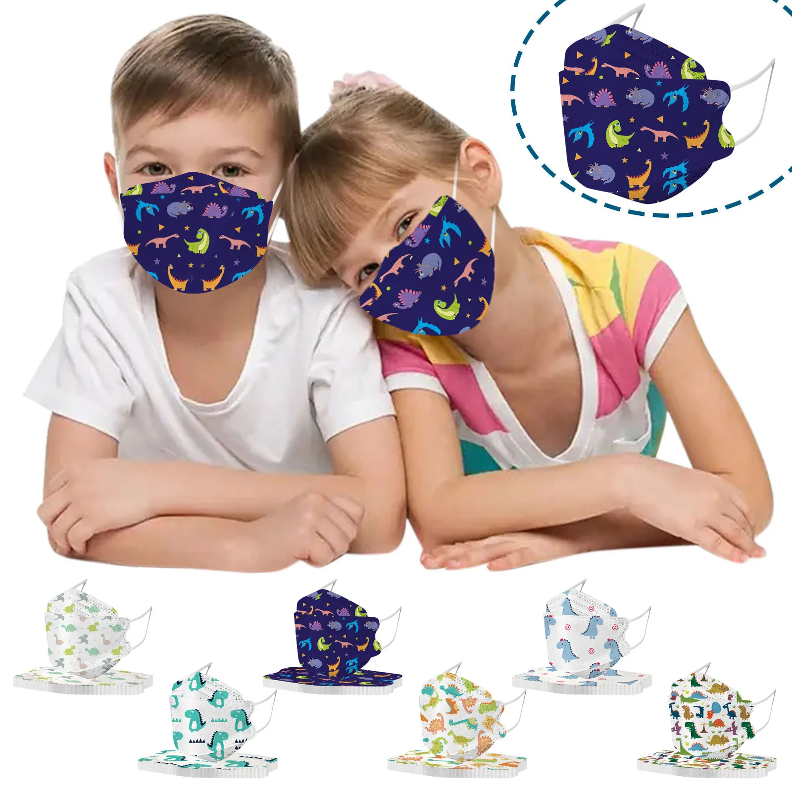 10Pcs Children's Fish-shaped Dinosaur Design Disposable Mask, Four-layer Ultra-filtering For Boys And Girls Children's cartoon