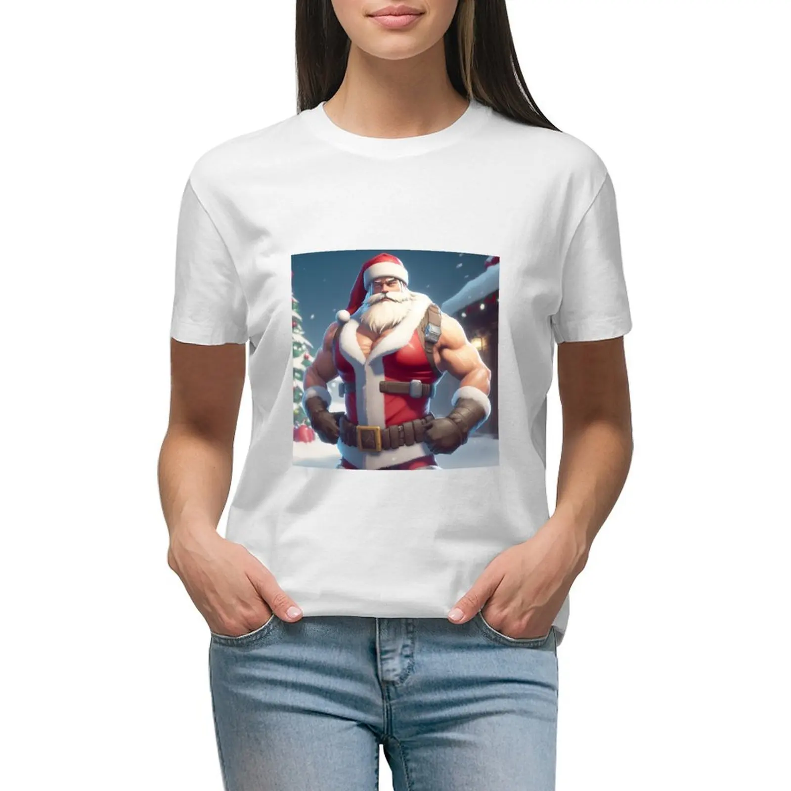 

Buff Santa T-shirt shirts graphic tees graphics anime clothes cat shirts for Women