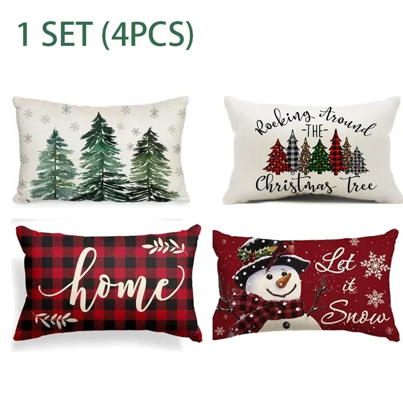 

4pcs Merry Christmas Pillow Cover 30x50cm Snowman Snowflake Christmas Tree Print Cushion Cover Home Decor Pillowcase for Sofa