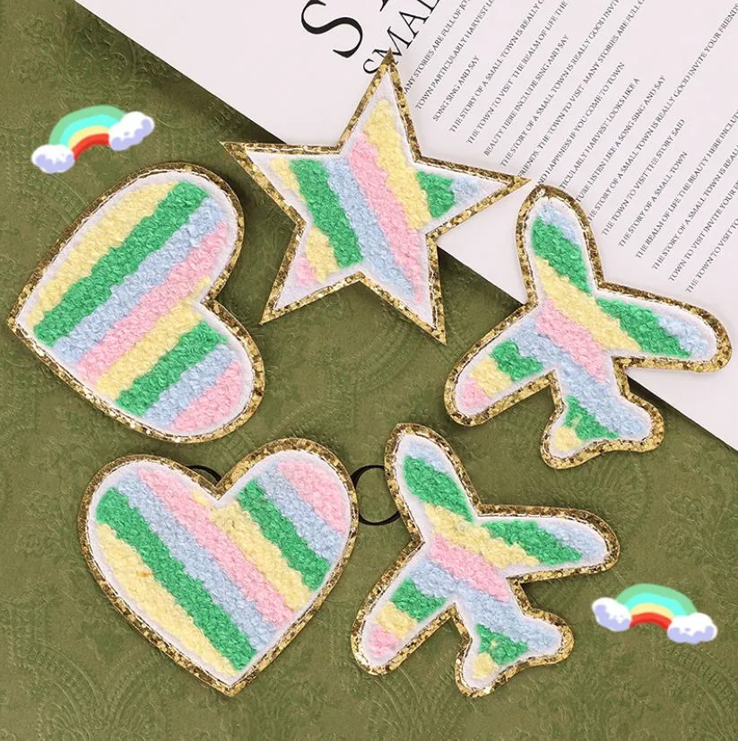 

10 Pcs Towel Star Heart Embroidered Patch Sequin Edge Motif Applique Fabric Clothing Hat Bag Shoe Decor Repair Accessory