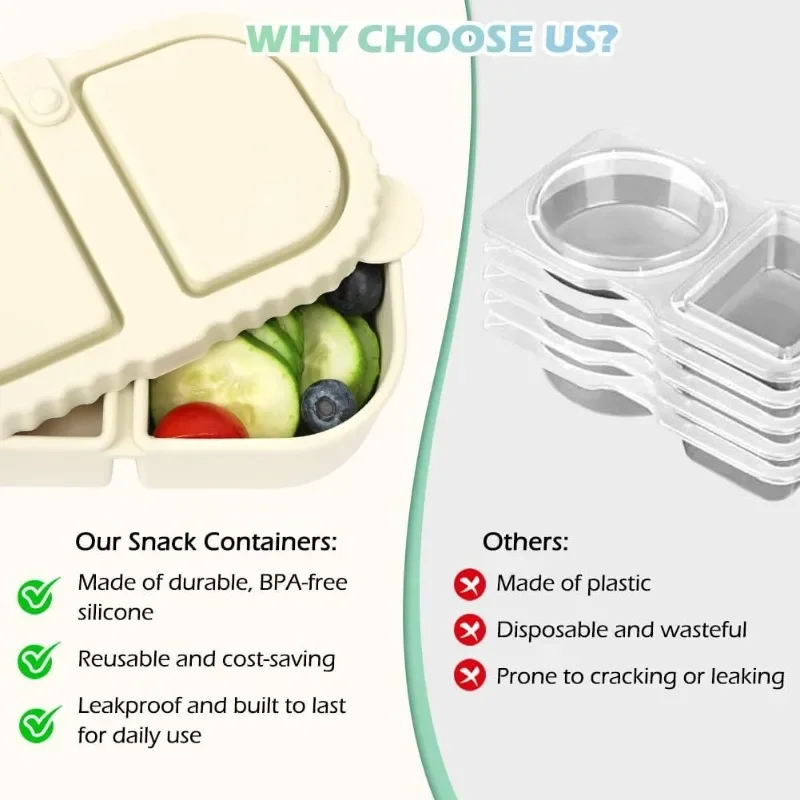 Eco-Friendly Silicone Snack Bento Box with Leakproof Lid - Reusable Food Storage for Sauces, Fruits, and Snacks