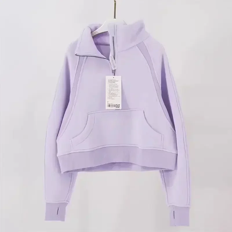 Lemon Women Scuba Ladies Loose Half Zip High Collar Hoodie Thickened Plush Hooded Embroidery Sweater Loose Sweater Pullover 2