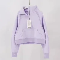 Lemon Women Scuba Ladies Loose Half Zip High Collar Hoodie Thickened Plush Hooded Embroidery Sweater Loose Sweater Pullover 2