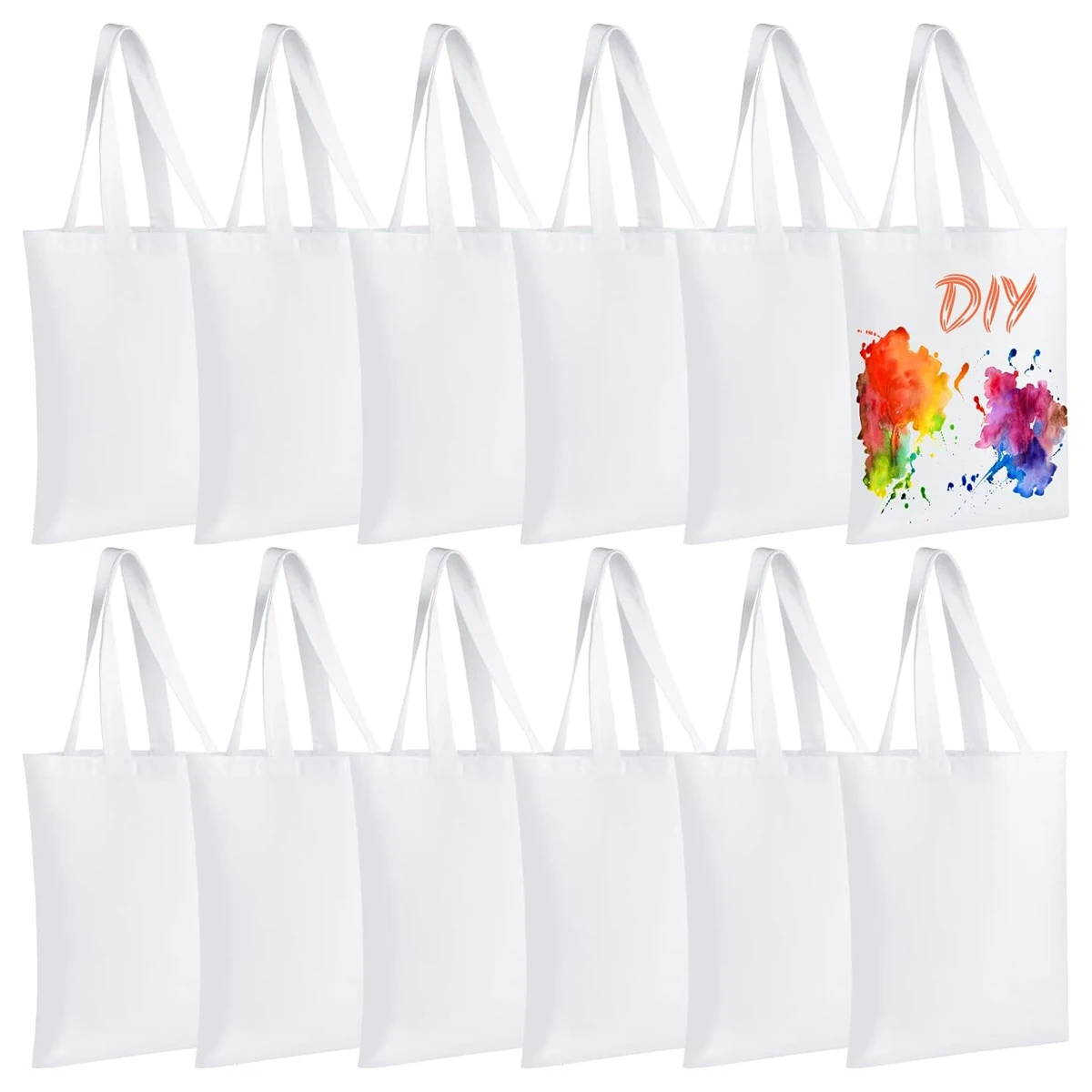 6-Pack DIY Craft Sublimation Tote Bags Blank Canvas Reusable Grocery Bags with Washable Heat Transfer