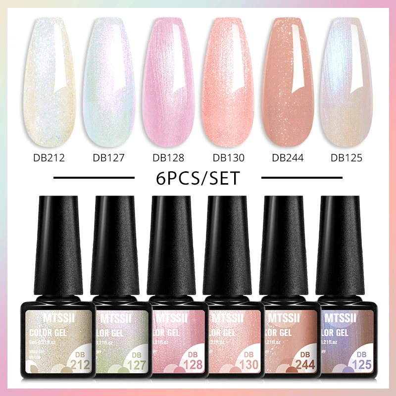 Mtssii 6pcs/set Glitter Gel Nail Polish Set Semi-permanent Nail Gel Metallic Gel Nail Polish DIY Nail Art Soak Off Uv Gel Kits 2