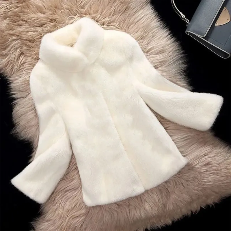 【新品・未開封】FASHIRU stand collar spring coat 2023 New Imitation Mink Fur Coat Women's Slim Stand Collar