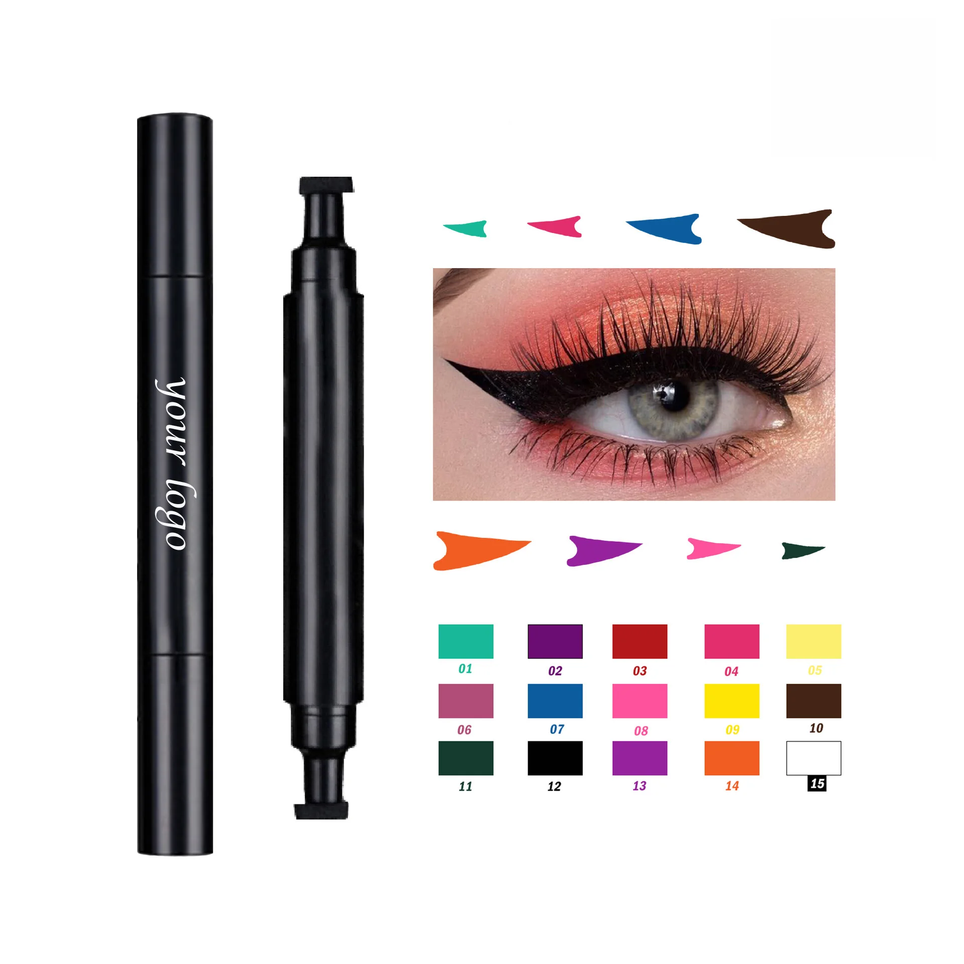 

Custom Logo Cat Eyeliner Stamp Black Liquid Pen Waterproof Fast Dry Double-ended Eye Liner Pencil Make-up for Women Cosmetics
