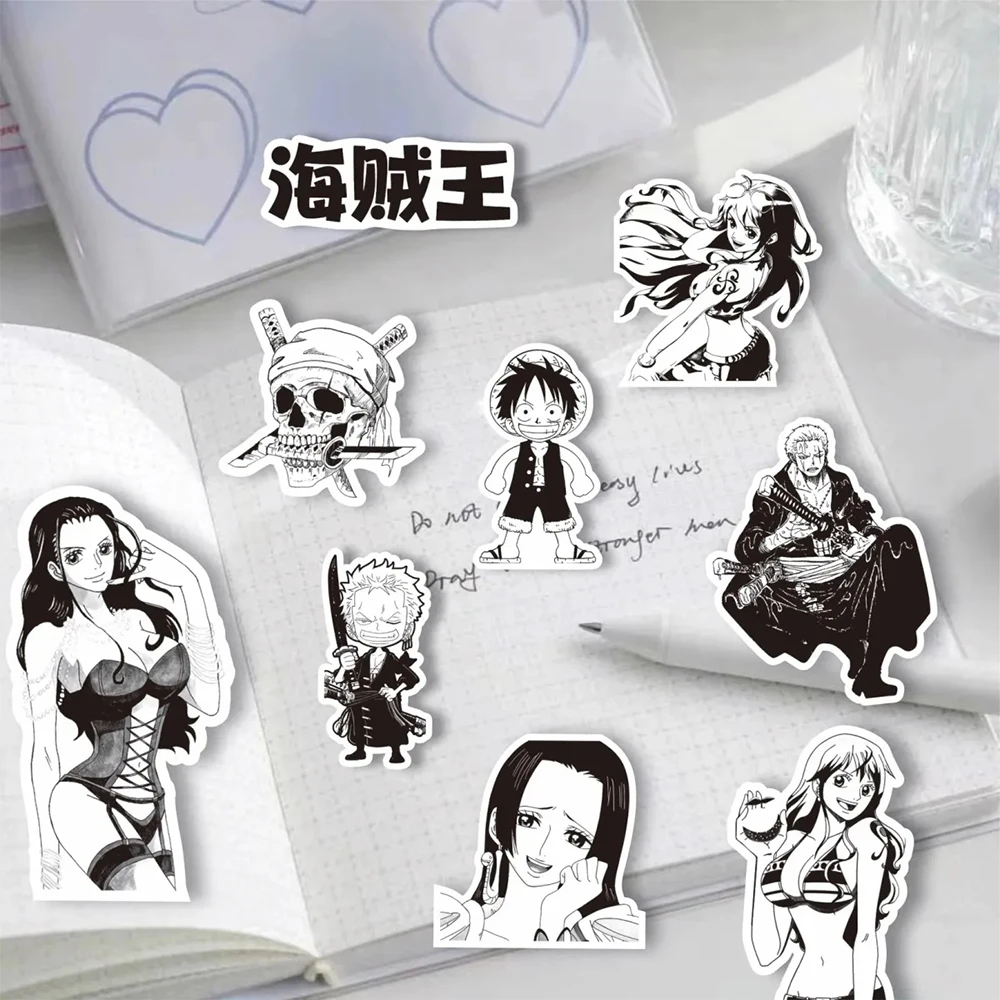 10/30/65pcs Black And White One Piece Stickers Luffy Zoro Anime Sticker Skateboard Motorcycle Cup Stationery Classic Toy Decal 5