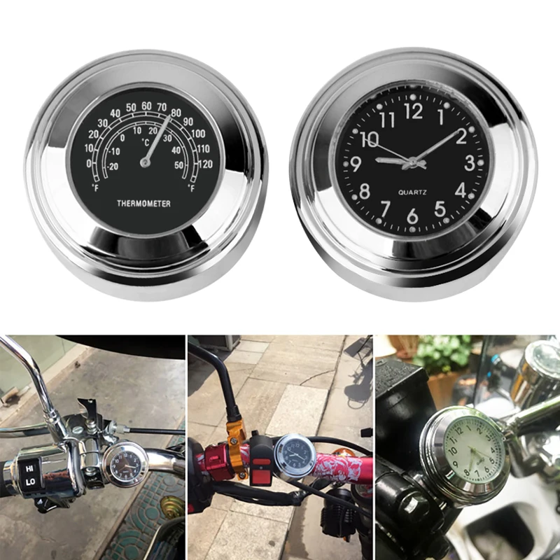 New Vintage Clamp on 7/8" Handlebars 12 Volt Clock for Motorcycles