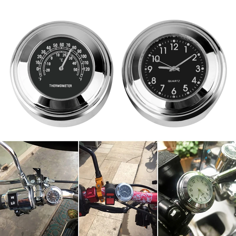 7/8" Universal Chrome Motorcycle Bike Waterproof Handlebar Mount Dial Clock New