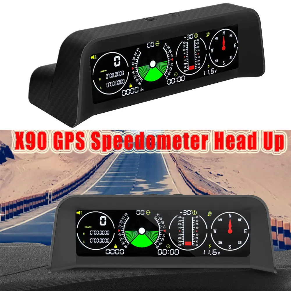 X90 GPS 속도계 헤드 업 PMH KMH 경사 미터 경사계, 온보드 컴퓨터 자동차, 자동차 나침반 시계, 위도 경도, 신제품 