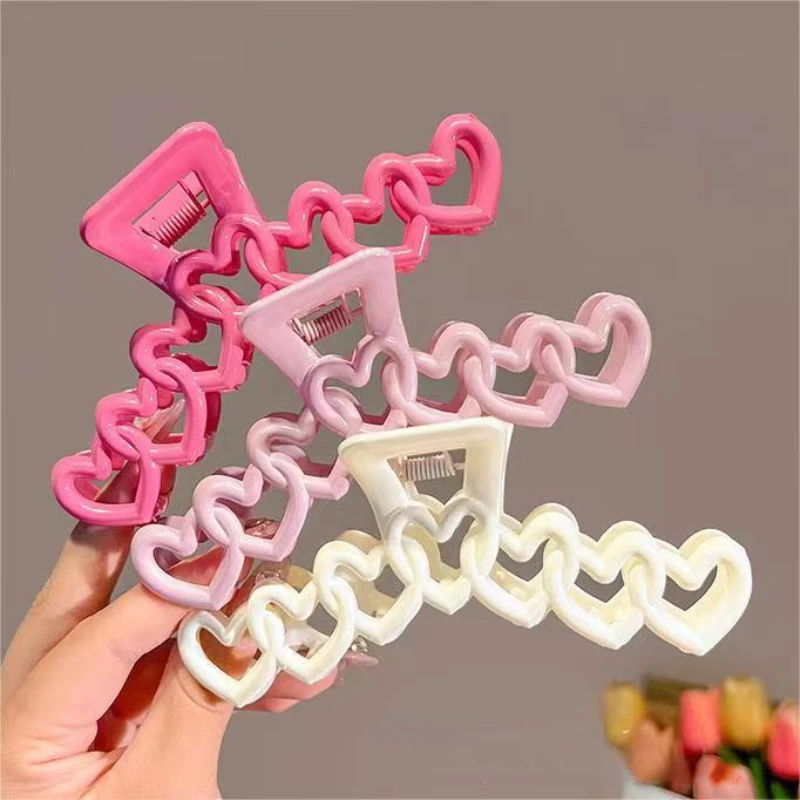 

New Y2k Dopamine Girl Fashion Pink Color Hollow Geometric Star Heart Hair Clips Women Hair Claw Headband Shark Clip 1pcs