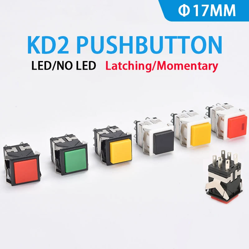 10PCS Momentary Latching KD2- Square Push Button Switch With LED Indicator 6PIN 8PIN 3A/250V 6A/125V ON-ON